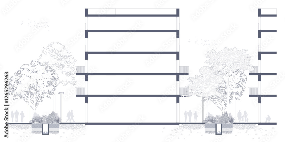 Poster urban section, landscape architecture design in line art vector