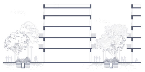 urban section, landscape architecture design in line art vector