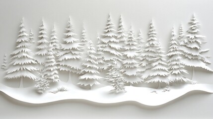 Obraz premium Papercut winter forest scene, snowy landscape, art