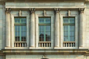 Fototapeta premium Olive wall and windows of classical building facade in Rome. Detailed photo textured background