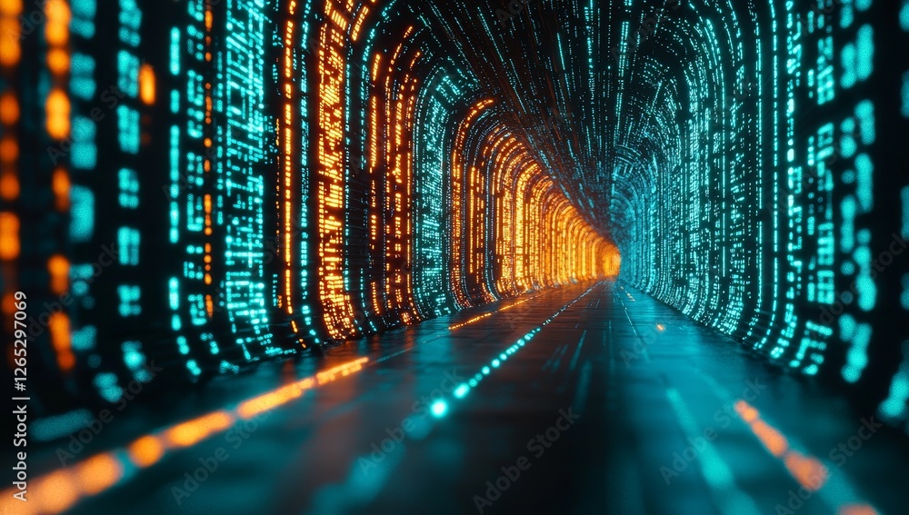 Poster a glowing abstract background featuring a 3d render with bokeh lights and a data transfer concept is