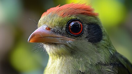 Close-up of colorful bird's head, jungle background, possible use for nature/wildlife