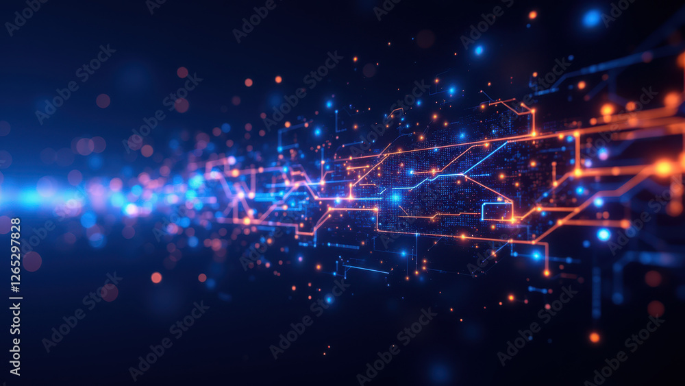 Poster a digital illustration showcasing a complex network of interconnected nodes, representing a concept 