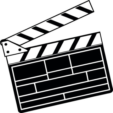 Minimalistic Black Silhouette of a Cinema Clapper Board with Film Reel and Director&rsquo;s Cut Concept in Vector Illustration, Representing Movie Production, Filmmaking, and Creative Industry Designs