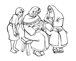 Vector drawing. Mother and father with a baby