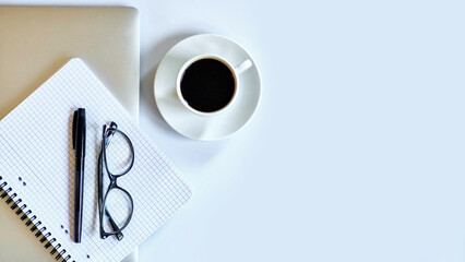 design of workplace in home office with modern equipment and objects