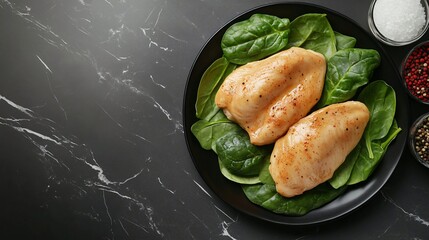 Spinach And Chicken Salad Platter With Hummus And Spicy Sauce