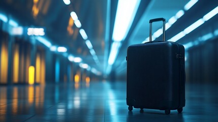 Stylish Travel Luggage Suitcase Empty Airport Terminal