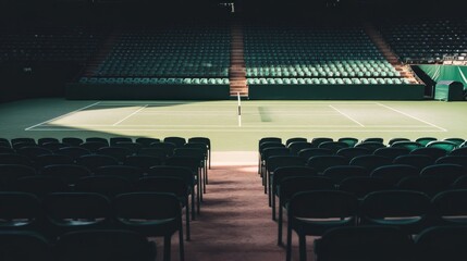 Naklejka premium Empty tennis court stadium, sunlit
