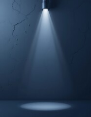 Spotlight illuminates a cracked dark blue wall