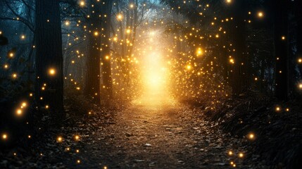 Magical Forest Path, Glowing Lights