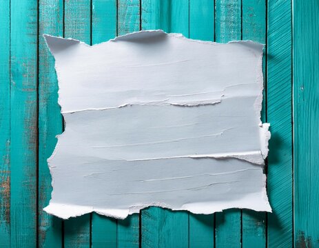 torn white paper on a turquoise wooden background