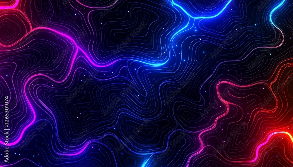 Poster vivid abstract waves with flowing spectrum cyan, magenta and fiery reds - dynamic composition