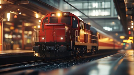Train at Railroad Station Platform with Crowd of People in Detailed Close-Up