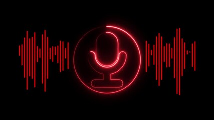 Audio wave with microphone icon animation.voice recording and podcast mic microphone button icon animation.Voice chat, Voice mail, Speech waves Podcast microphone audio sound waveform.