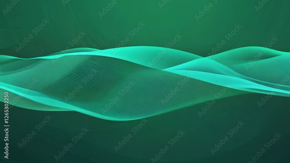 Poster ethereal green gradient wave animation with smooth flowing curves and futuristic texture