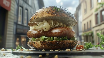 Appetizing Sandwich with Sausage and Sauerkraut