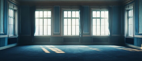 Vacant Modern Office Room with Large Windows and Ample Natural Lighting