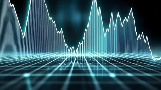 A digital representation of fluctuating data, resembling a line graph with peaks and valleys over a grid background.