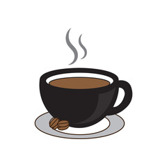 Coffee cup icon. Black Coffee cup, plate with coffee icon on white background. Tea cup logo, symbols vector illustration.