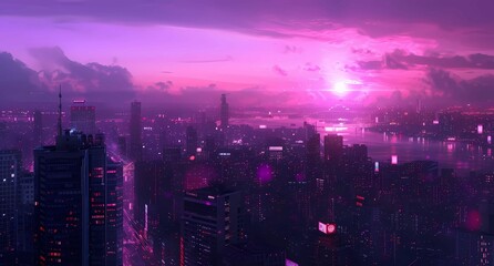 Fototapeta premium purple sky with city lights on the background