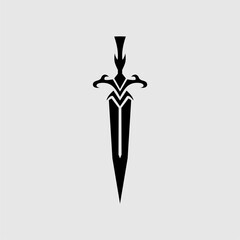 Black sword silhouette with an intricate and modern tribal design. Ideal for logos, gaming, fantasy themes, warrior emblems, tattoos, medieval concepts, and minimalist graphic elements.