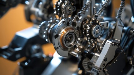 Fototapeta premium Intricate gears and mechanisms working in sync inside a professional movie camera, showcasing the precision engineering of filmmaking equipment