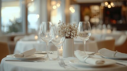Restaurants, close-up of elegant table settings in a fine dining restaurant