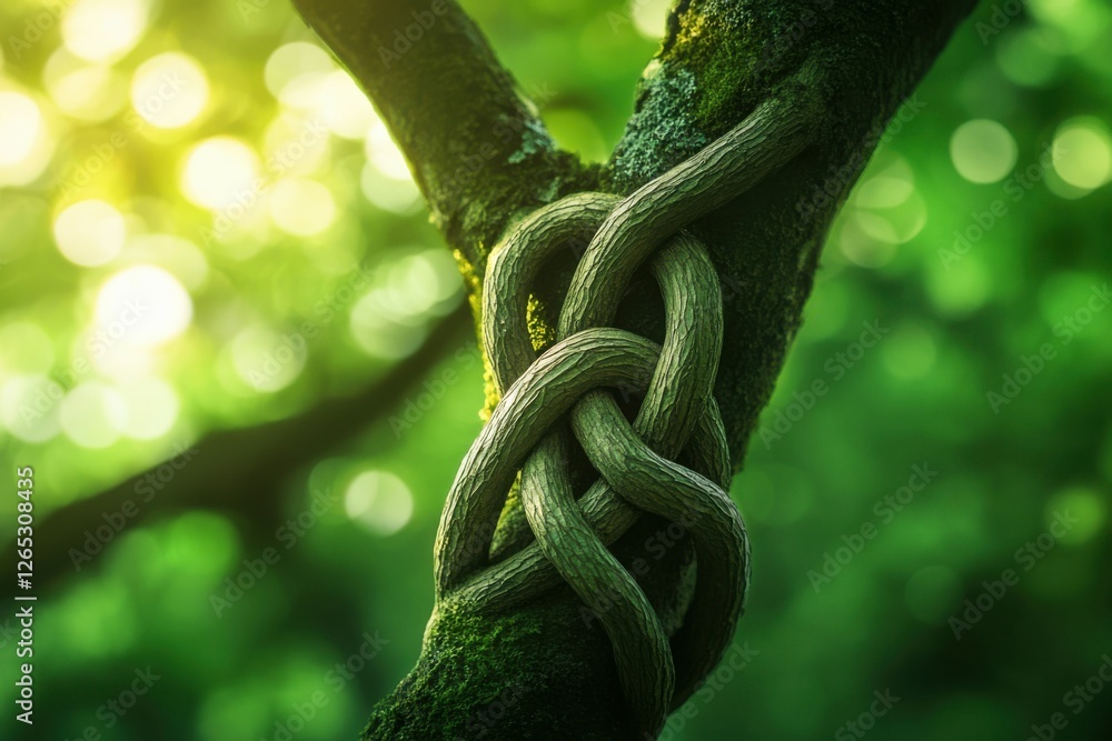 Poster happy st. patrick's day background, a tree branch naturally twisted into a celtic knot pattern, with