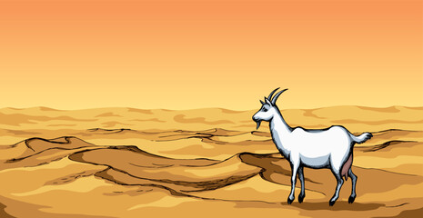 Goat in the desert. Vector drawing