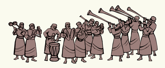 Vector drawing. People play music