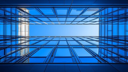 Cityscape Glass Building Upward View Blue Sky