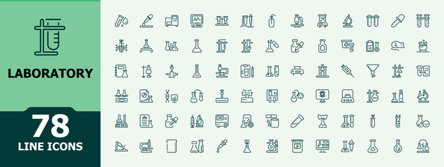 Laboratory minimal icon set. Includes thin line burner, scientific, biology, molecule, chemical and more. Sign and Symbol. Editable vector stroke.