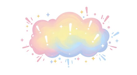 Colorful Cloud with Exclamation Points and Stars on White Background