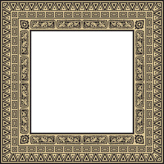 Vector gold and black square national Indian patterns. National ethnic ornaments, borders, frames. colored decorations of the peoples of South America, Maya, Inca, Aztecs.
