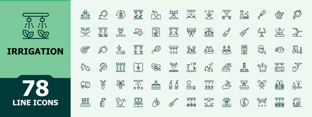 Irrigation icon collection. Contains such icons as agricultural, art, lawn, pipe, growth, farm and more. Collection for mobile and web apps. Minimalist editable vector stroke.