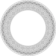 Vector round black contour border, frame, Pompeii ring. Circle Neopolitan ornament. Art of Ancient Rome. Template for stained glass