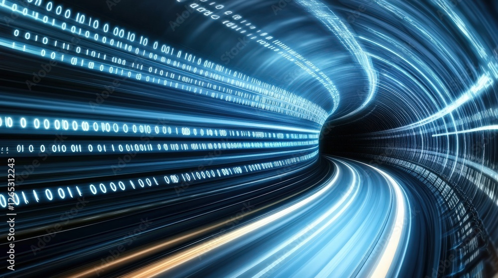Aufkleber Digital Data Stream Flowing in a Futuristic cyber Environment