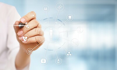 Medical Diagnostics and Health Monitoring Illustrated on a Virtual Screen.