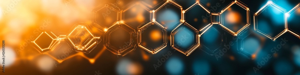 Poster abstract futuristic glowing hexagon network with particles, intricate geometric pattern