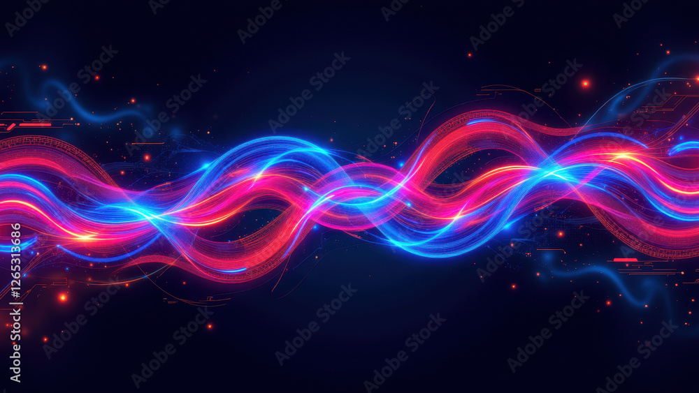 Poster a flowing stream of colorful digital shapes, reminiscent of network activity or pipeline diagrams ty