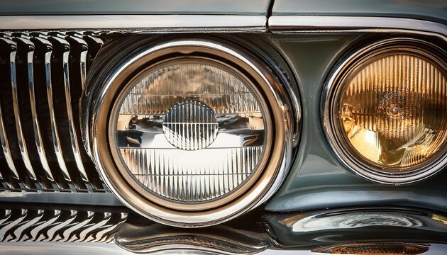 vintage chrome headlight close up