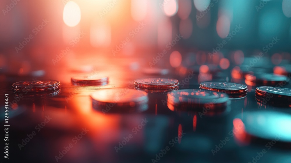 Poster abstract coins with a futuristic background representing finance and technology