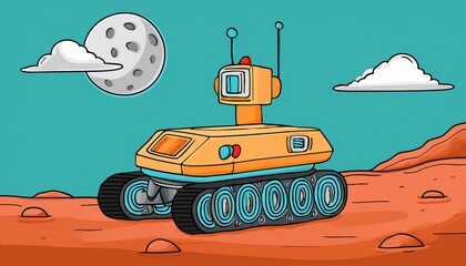 Obraz premium Space mars rover robot vechile. Hand drawn kids style perfect any project. Science, space explorer, technology, spaceship concept.