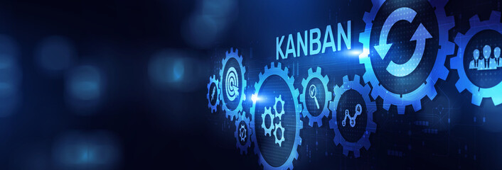 Kanban Visual Workflow Management for Process Efficiency on a Wide Banner, Business and Technology Concept.