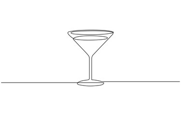 Сontinuous one line drawing of cocktail drink isolated on white background, Cocktail and lemon. Isolated on white background vector illustration.