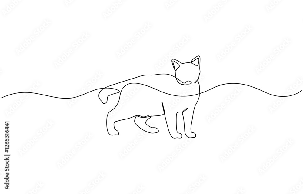 Poster cats vector with continuous single one line art drawing, continuous line drawing of cat. one line ca