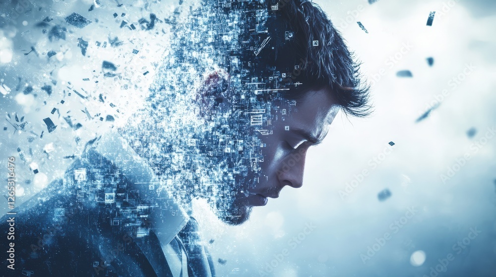 Aufkleber Man's Profile with Digital Fragmentation and Abstract Technology Elements