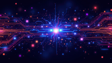 Obraz premium A futuristic digital art illustration representing CI/CD pipelines with a cosmic nebula theme, featuring vibrant colors and intricate patterns symbolizing DevOps and cloud-based systems.