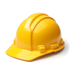 Fototapeta premium The bright yellow hard hat on a clean white background is perfect for building materials.
